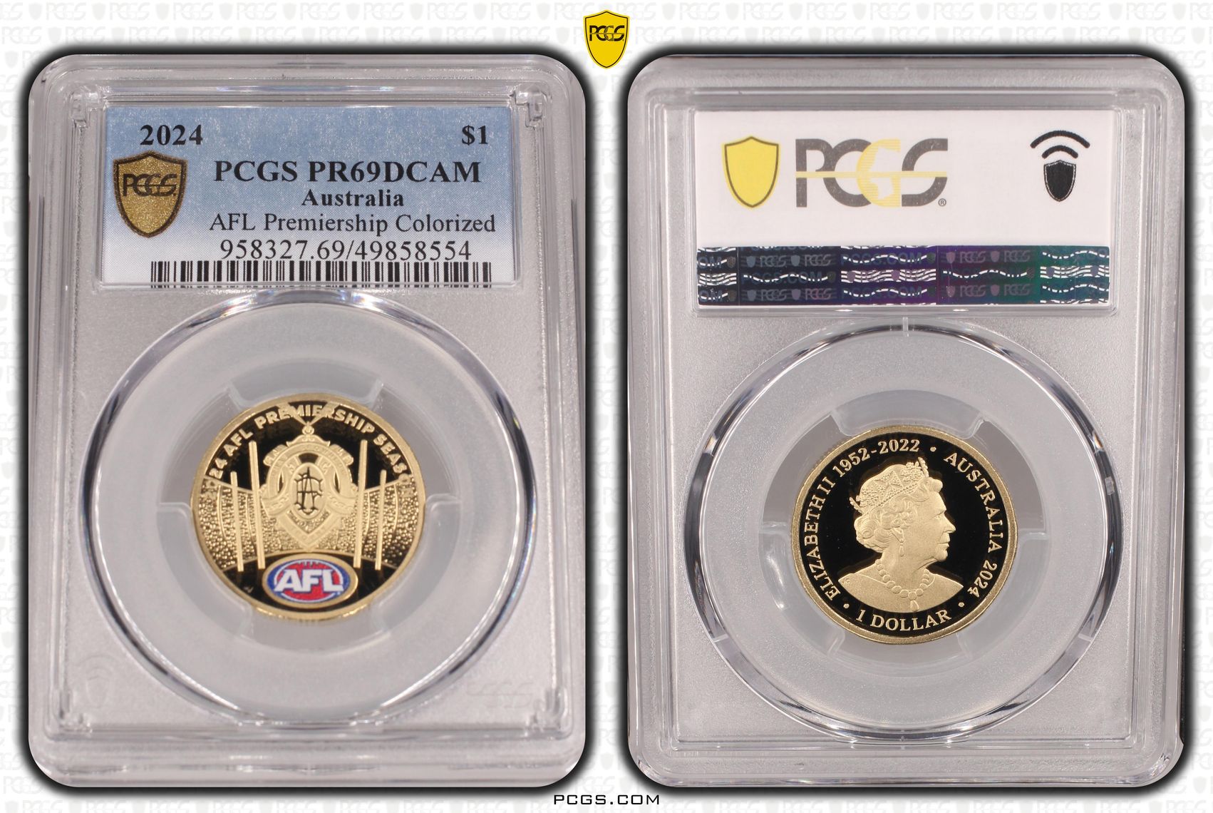 Elizabeth II, AFL Premiership Colorized , One Dollar, 2024, PCGS PR69DCAM