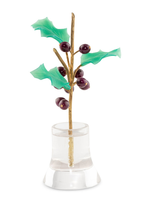 A Carved Rock Crystal and Hardstone Black Currant Plant Study