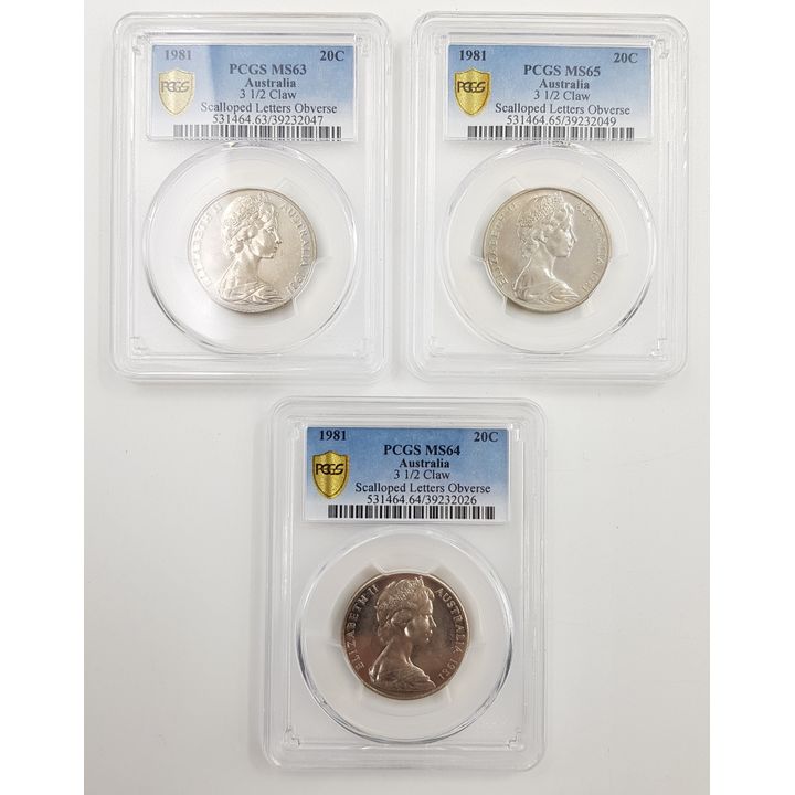 PCGS Graded Aus. 20c Coins (x3)