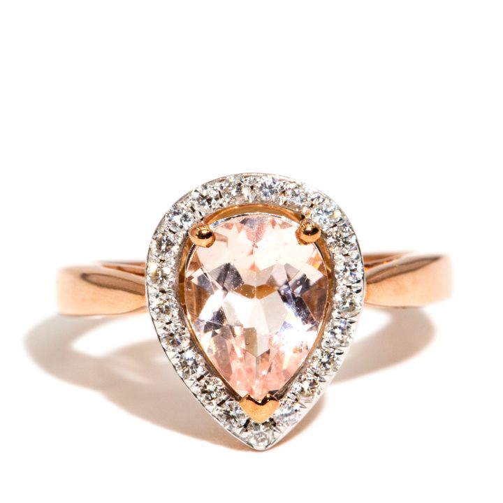 Morganite & Diamond Halo 9ct Gold Ring,