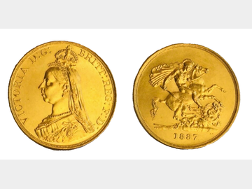 1887 Queen Victoria Jubilee Head Gold Five Pound Coin.