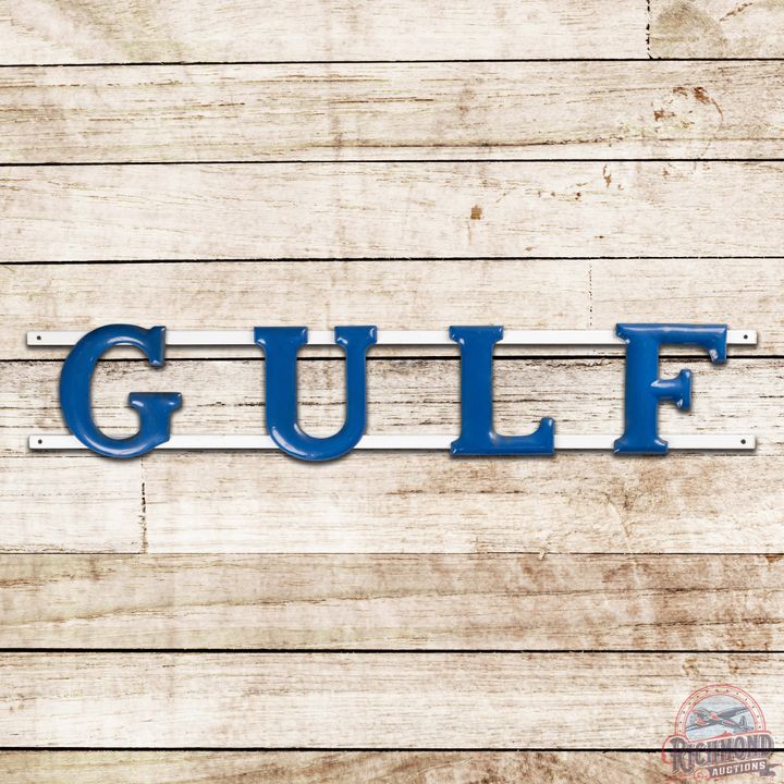 Gulf Gasoline Service Station Single Sided Porcelain Letters Sign