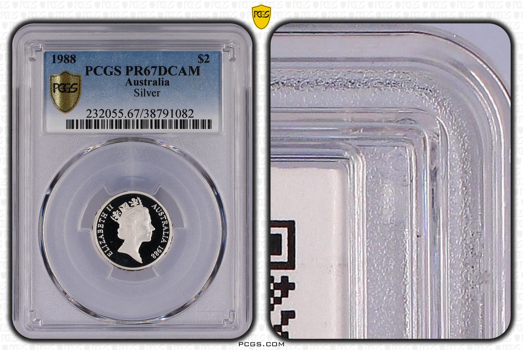 1988 Australia Two Dollar, $2 Silver Proof Silver PCGS - PR67DCAM -082