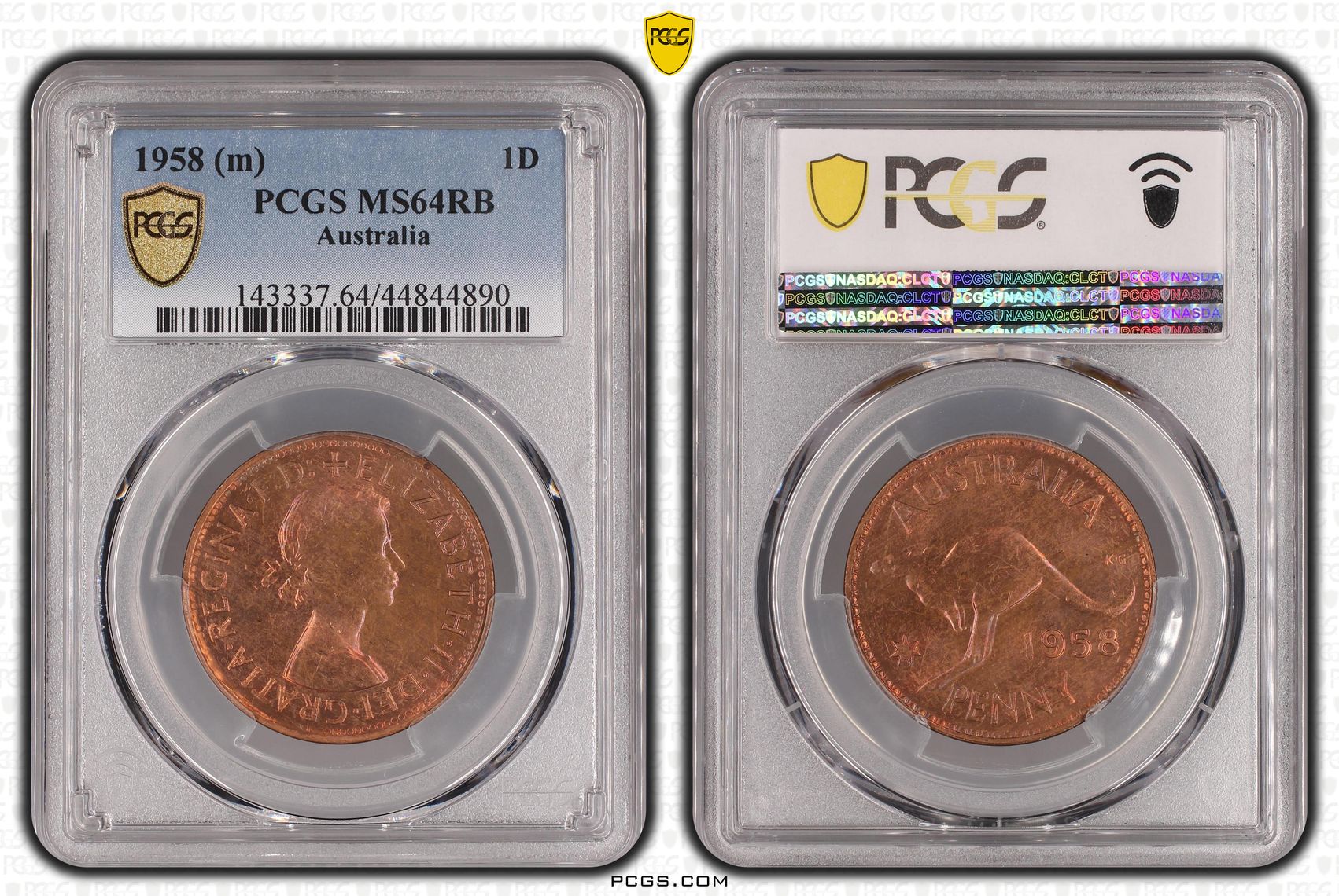 Elizabeth II, Penny, 1958, PCGS MS64RB