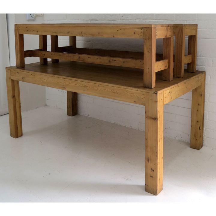 DINING TABLE AND PAIR OF BENCHES
