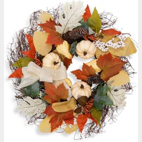XMASEXP FALL WREATH FOR FRONT DOOR-FALL DECORATIONS FOR HOME-18 INCH AUTUMN WREATH MAPLE LEAF YELLOW PUMPKIN PINE CONE WREATH, NEU