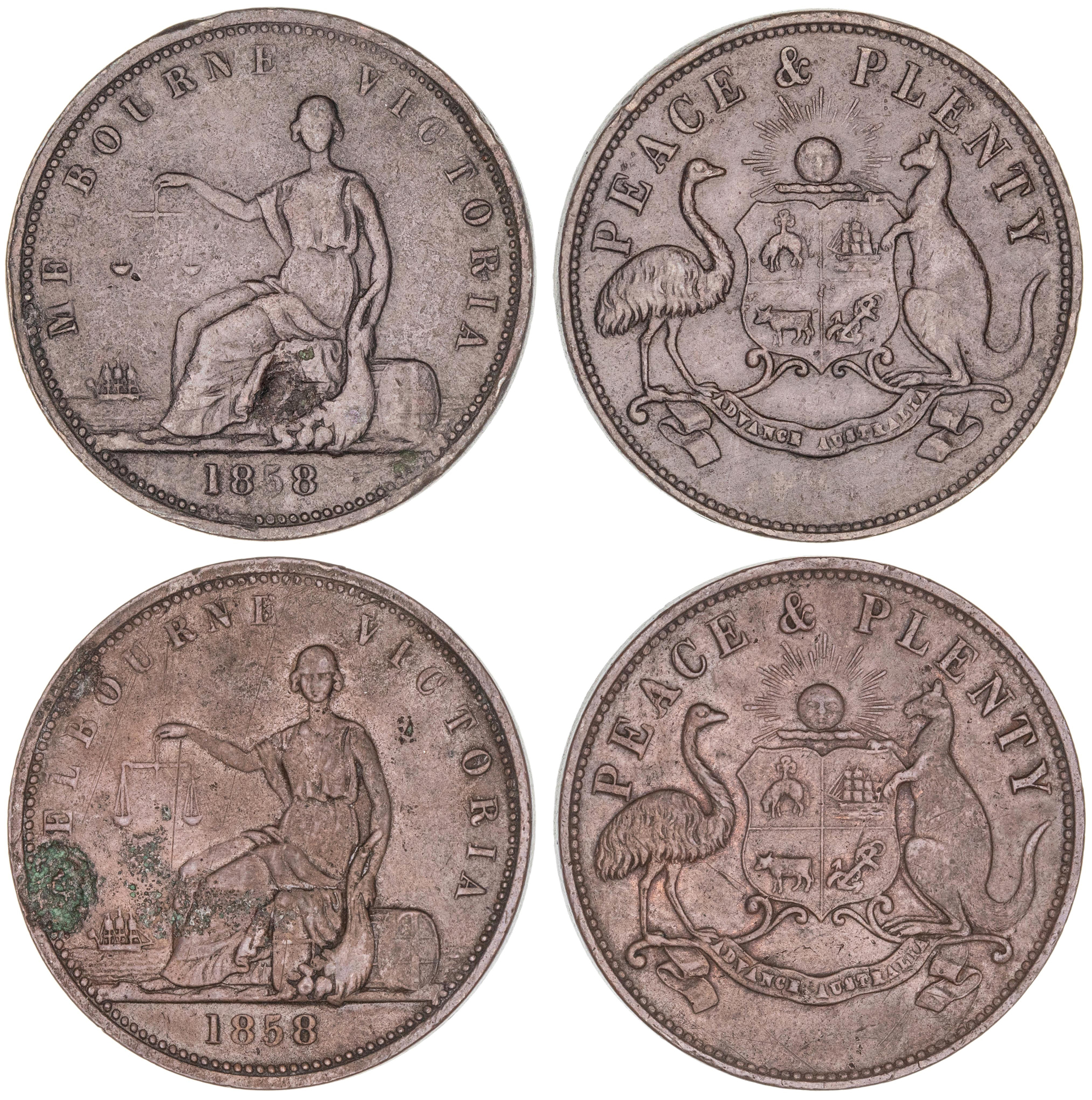 Peace & Plenty, Penny, 1858, VF