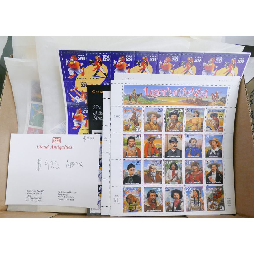 Box US 29 Cent Stamp Sheets $925 Face Value Approx.