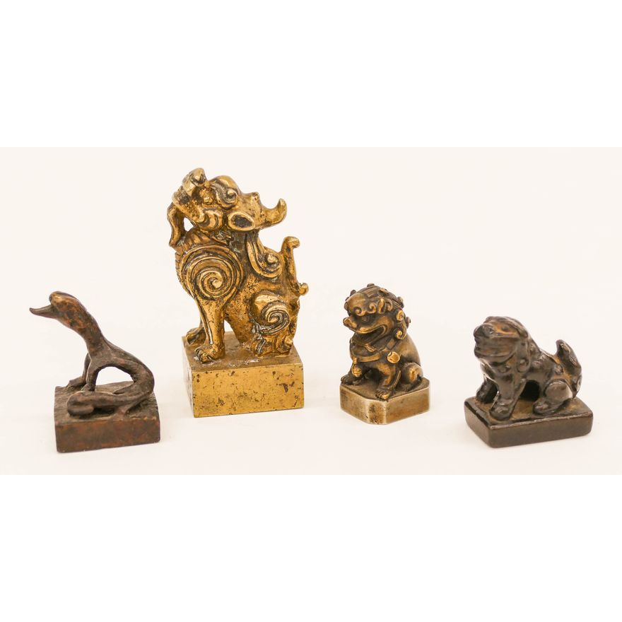 4pc Chinese Qing Bronze Animal Seals 1.25'' to 2.5''