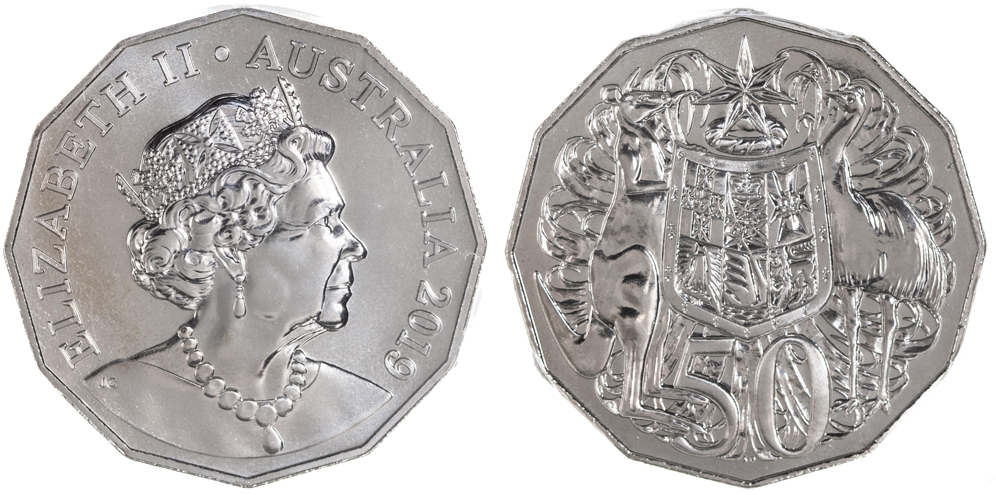 Elizabeth II, Dodecagon 50th Anniv., J. Clark Effigy, Fifty Cent, 2019, PCGS MS 69
