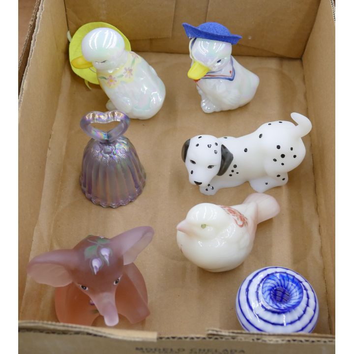 Box 7pc Fenton Hand painted Animal Figures Etc.