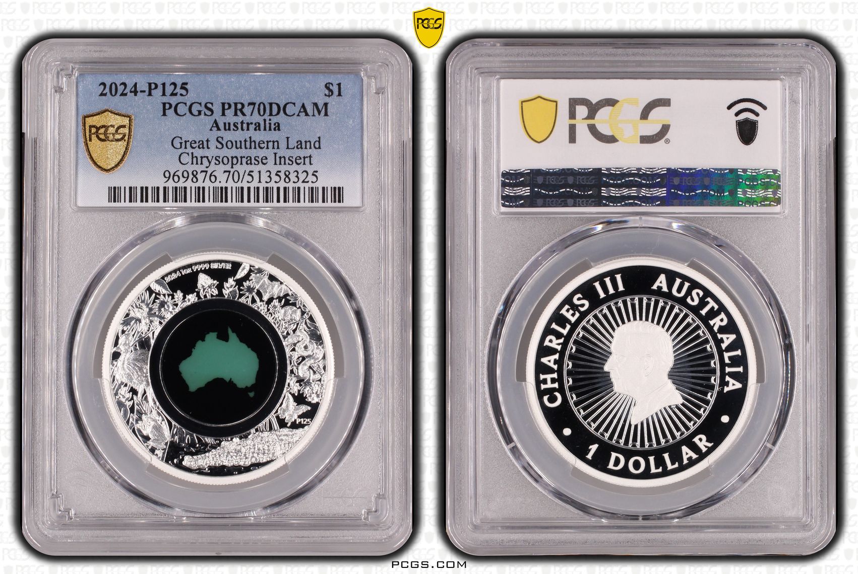 Great Southern Land-Chrysoprase Insert, POP 17/0, One Dollar, 2024-P125, PCGS PR70DCAM
