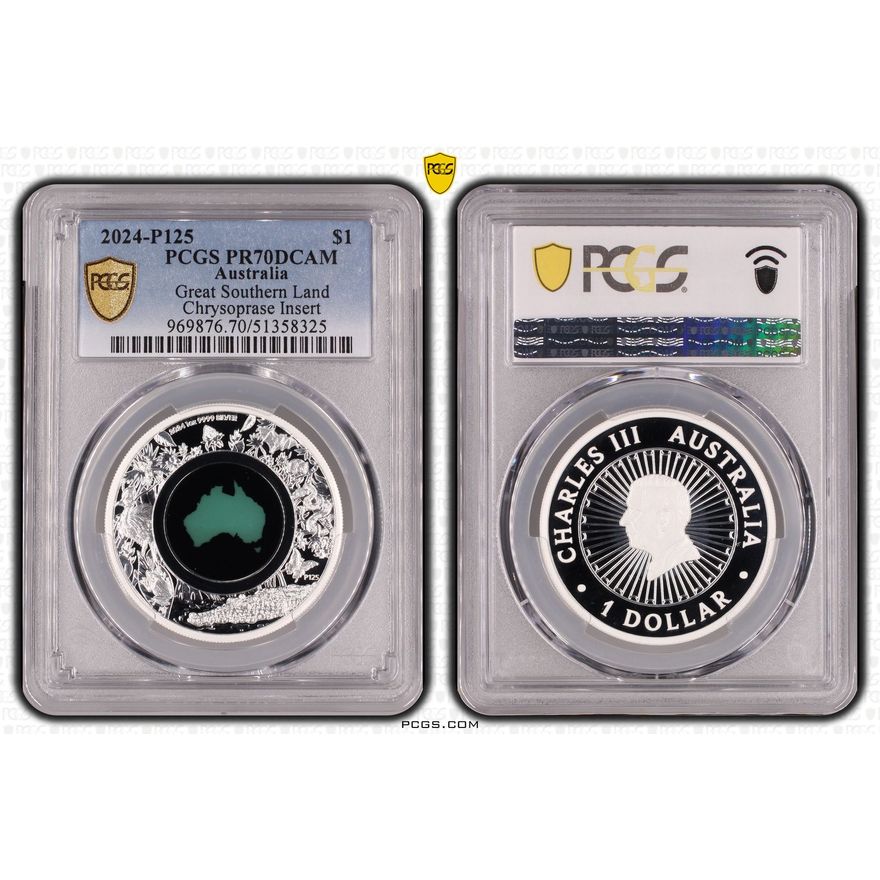 Great Southern Land-Chrysoprase Insert, POP 17/0, One Dollar, 2024-P125, PCGS PR70DCAM