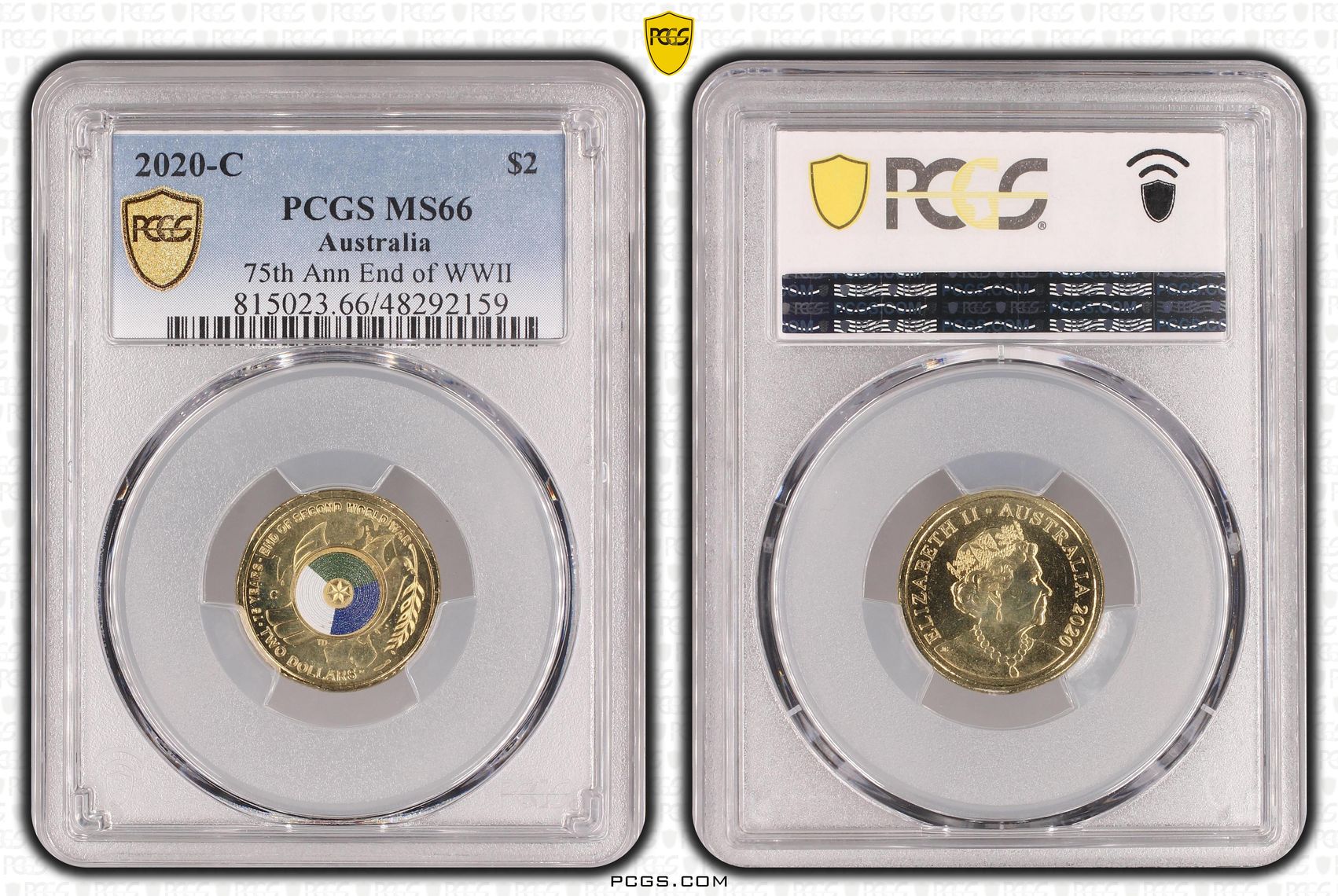Elizabeth II, 75th Ann End of WWII Colorized, Two Dollar, 2020-C, PCGS MS66