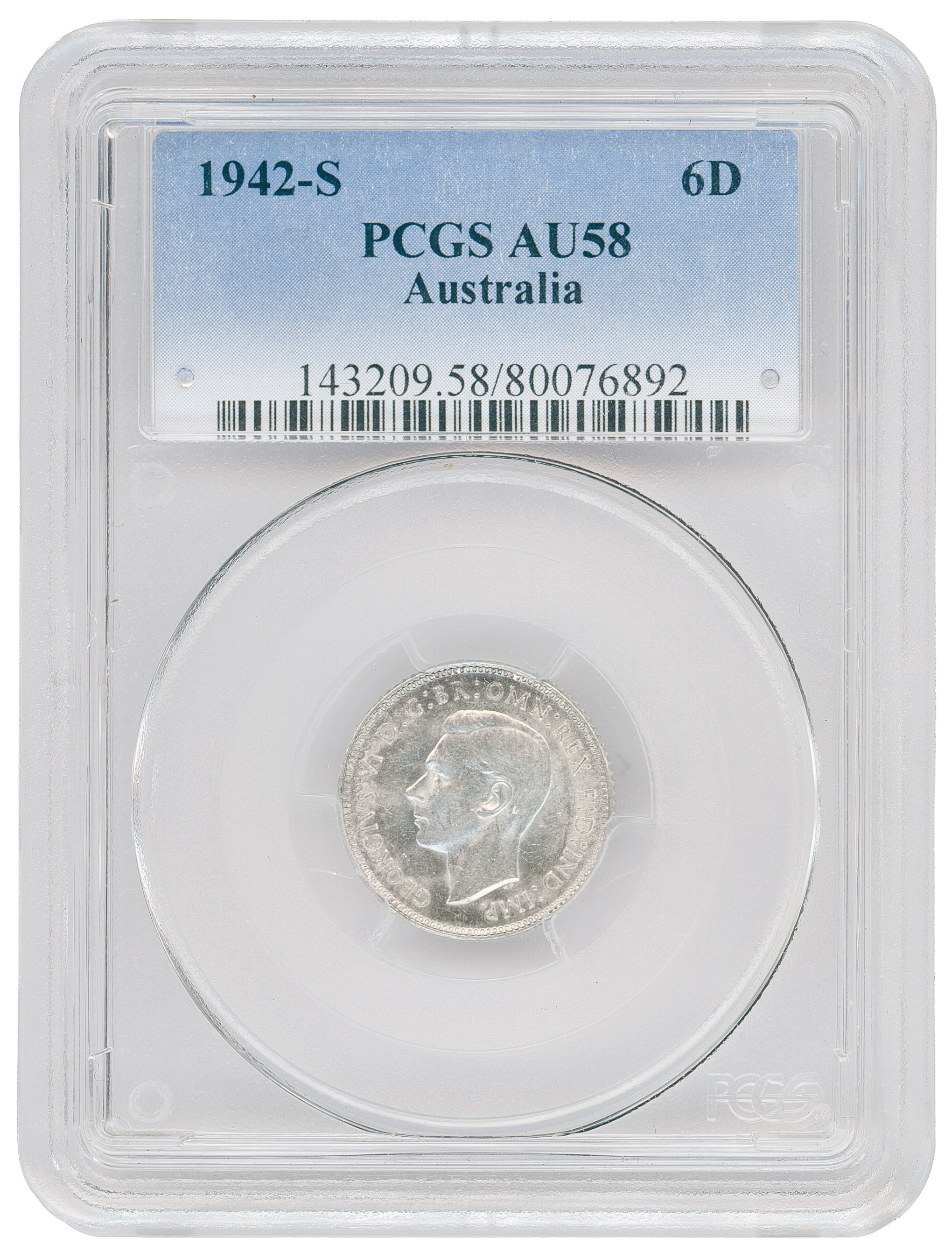 Sixpence, 1942-S, PCGS AU58