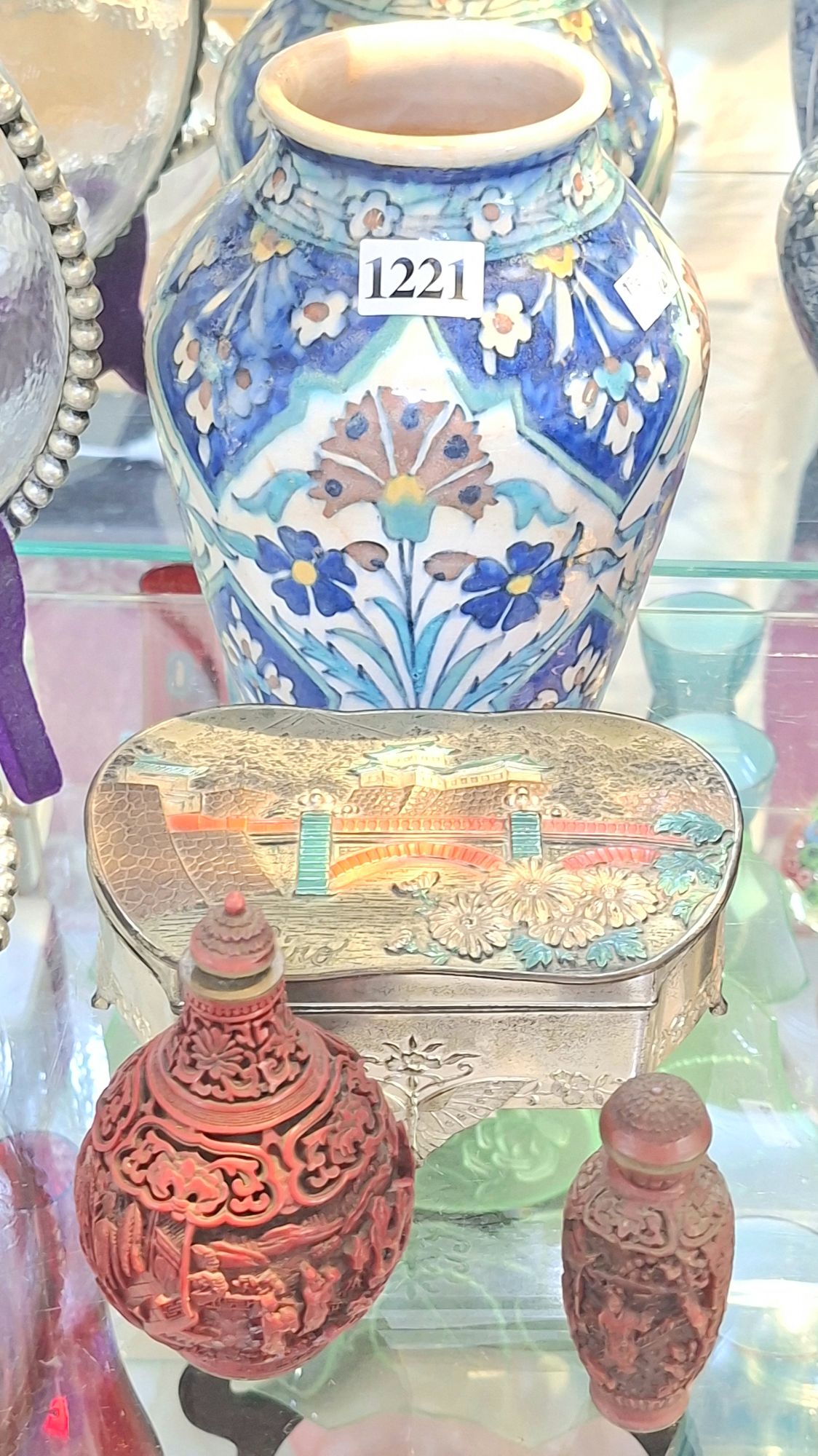 Oriental Vase, Bottles And Casket