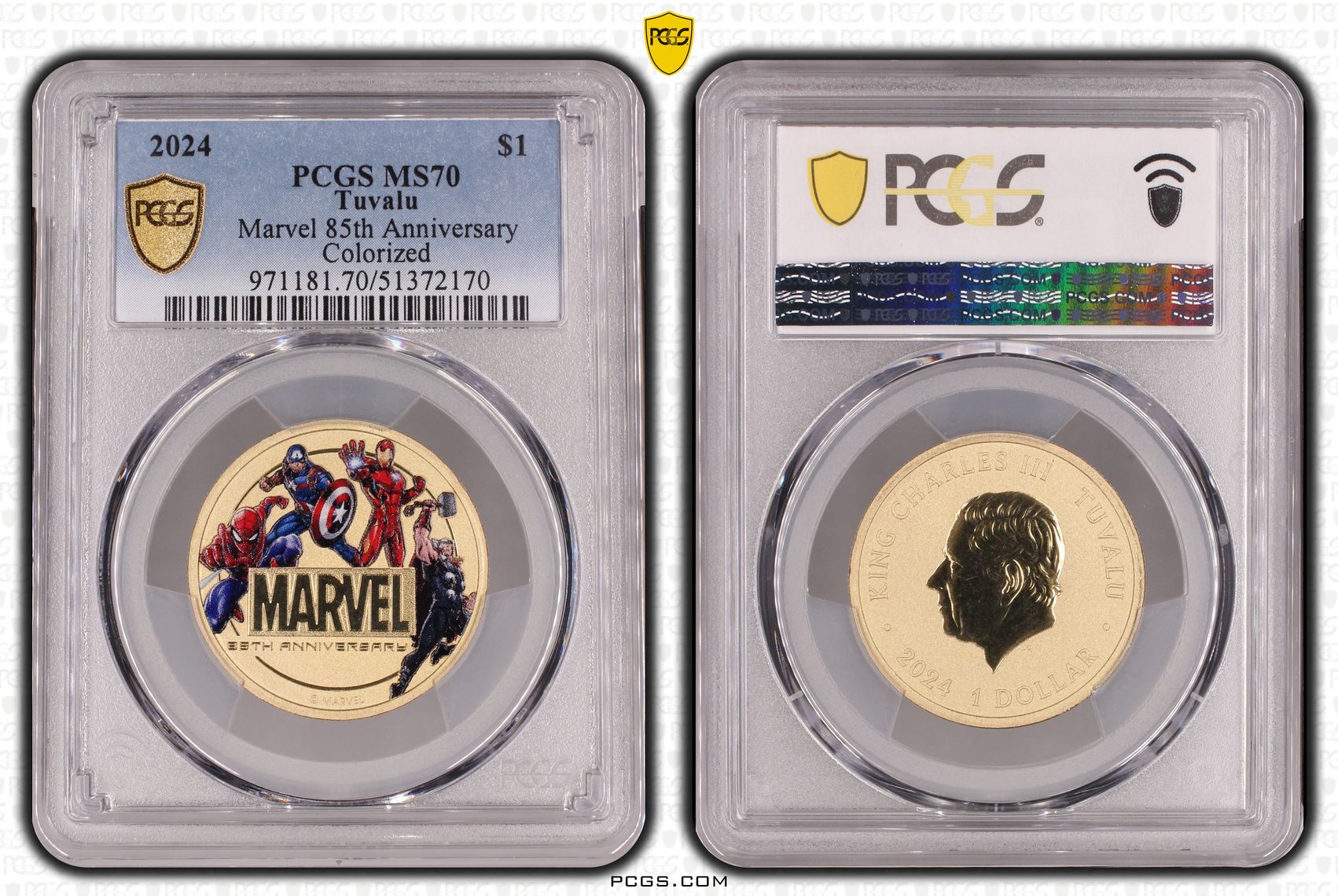 Tuvalu, Marvel 85th Anniversary Colorized, POP 15/0, One Dollar, 2024, PCGS MS70