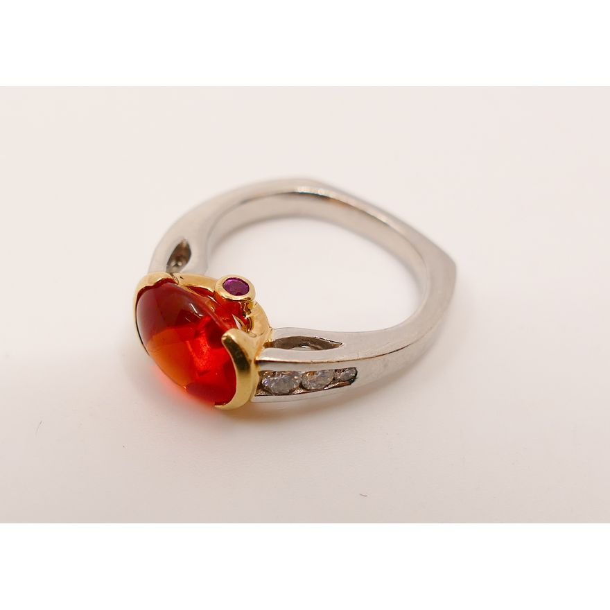 Platinum, 18K & Diamonds, and Orange Stone Modernist Ring.