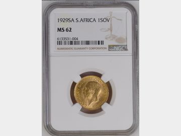 1929 GEORGE V SOUTH AFRICA GOLD SOVREIGN MS62