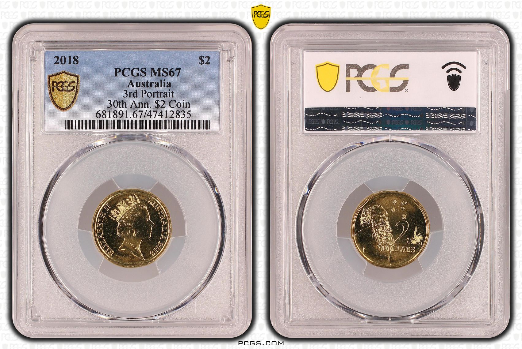 441 · Elizabeth II, 3rd Portrait 30th Ann. $2 Coin , Two Dollar, 2018, PCGS MS67