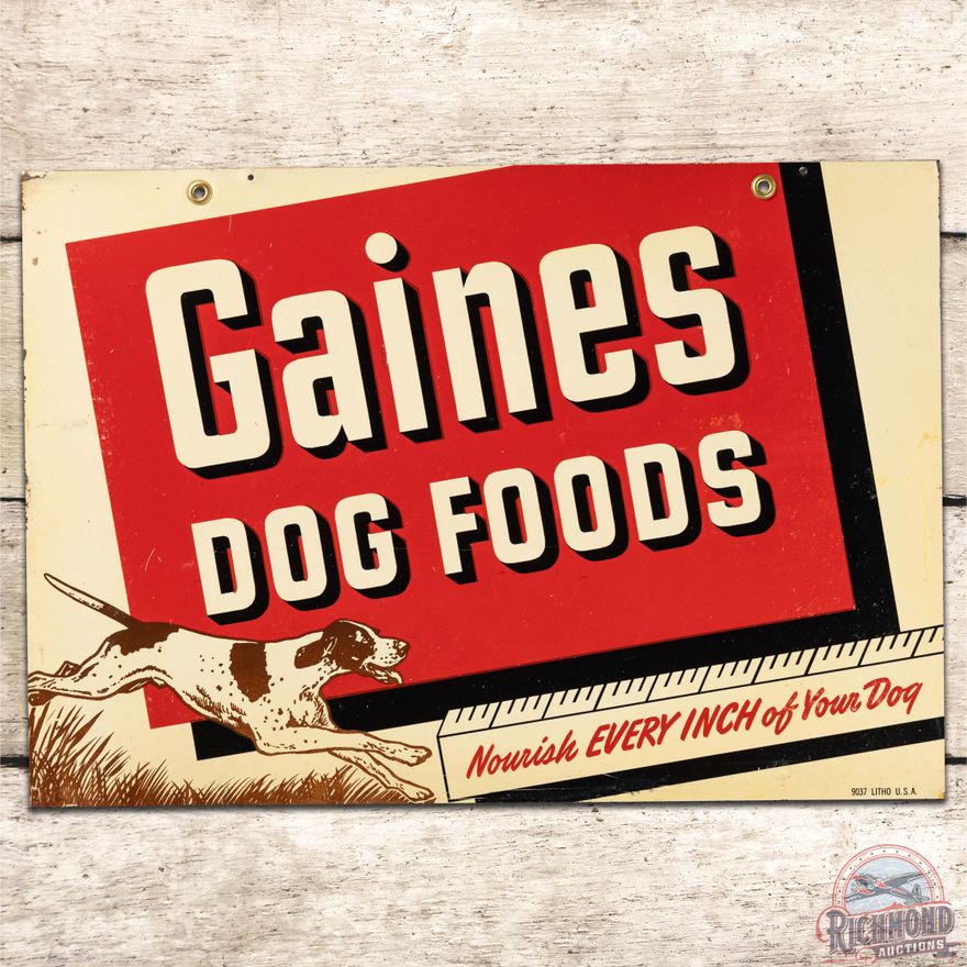 Gaines Dog Foods "Nourish Every Inch of Your Dog" DS Tin Sign