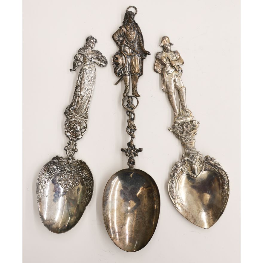 3pc Ornate Hanau Silver Figural Stem Servers