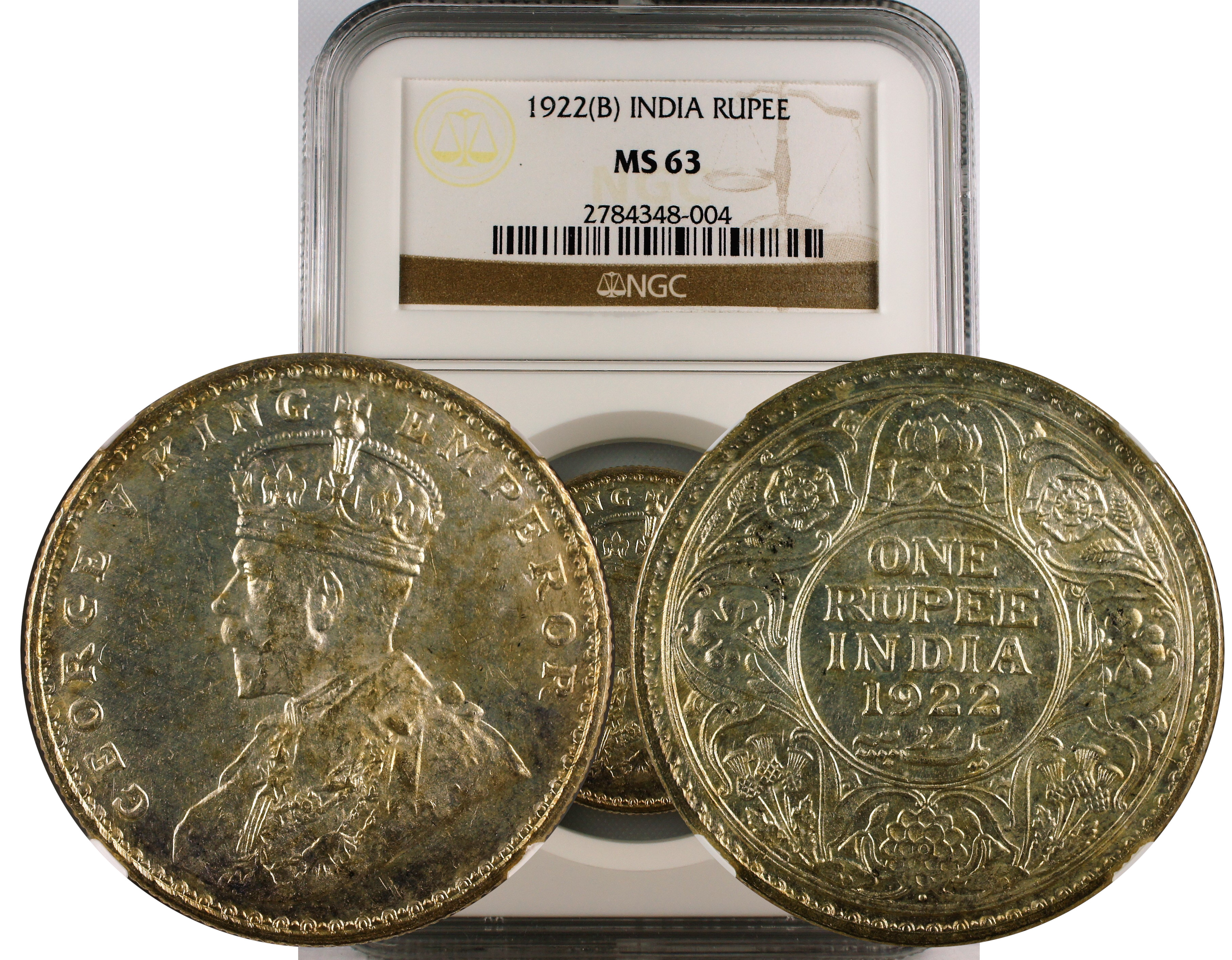 1922 B INDIA RUPEE MS63