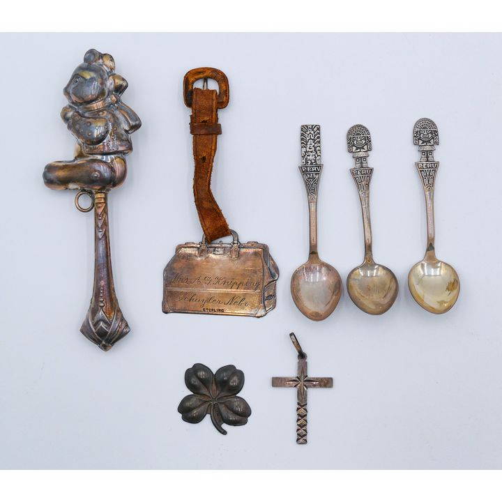 Box Sterling Luggage Tag & Child's Rattle etc. - 56 Grams TW