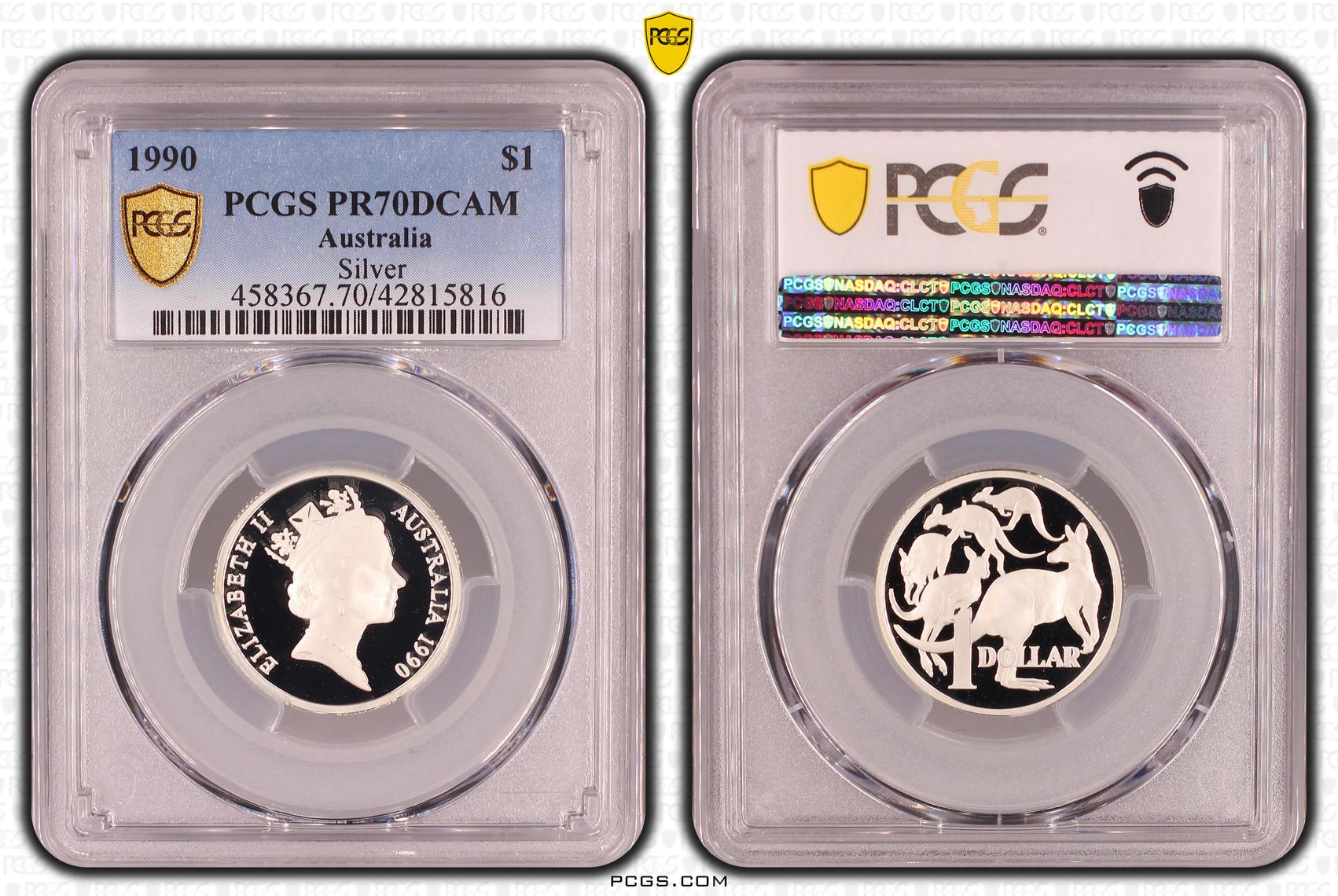 Elizabeth II, Silver, One Dollar, PR70DCAM , 1990 PCGS POP - 29/0