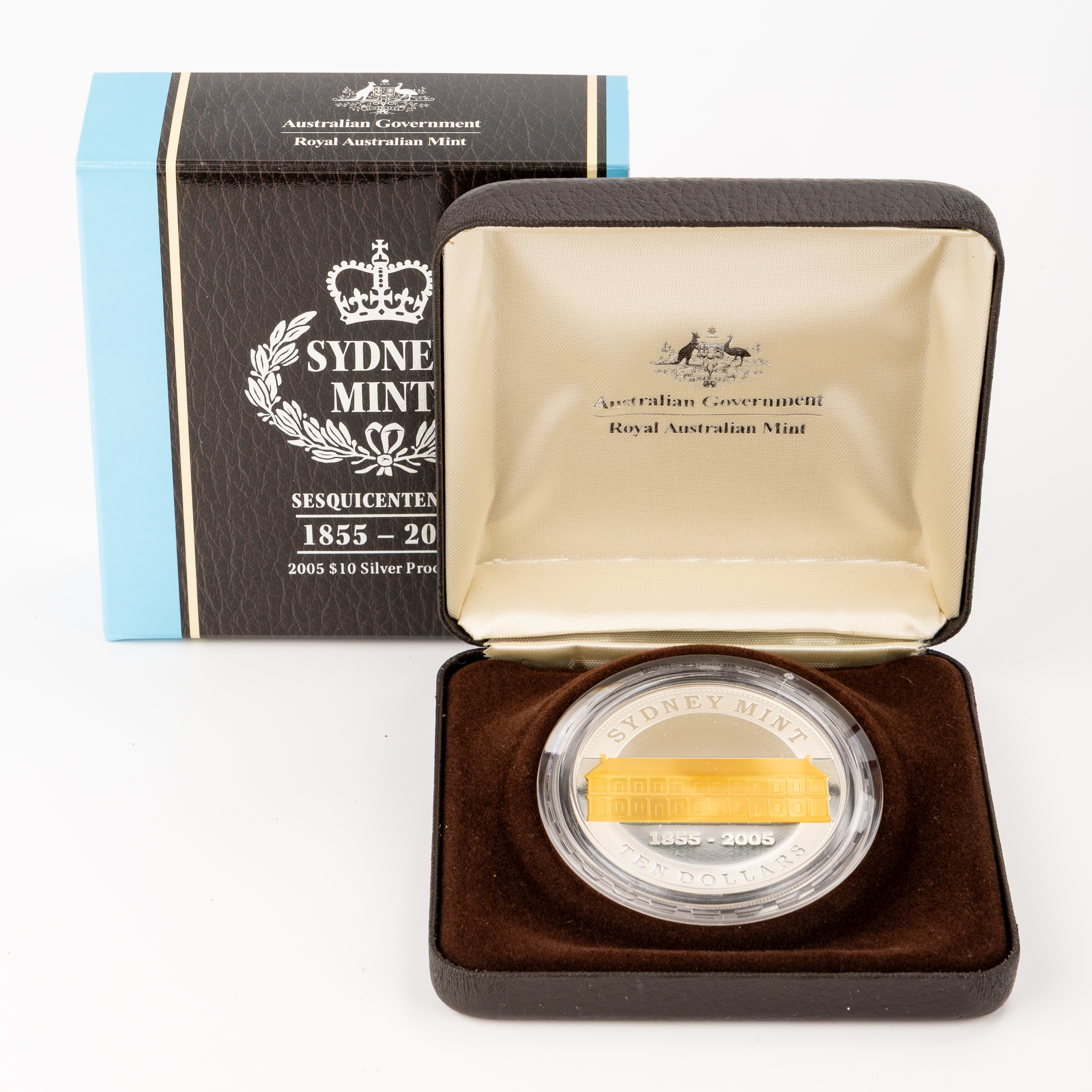 22 · Sydney Mint Anniv. Selectively Gold-Plated Silver Proof, Ten Dollars, 2005