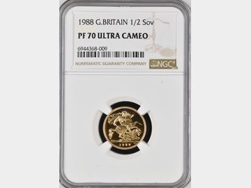 1988 ELIZABETH II PROOF GOLD HALF SOVEREIGN PF70 UCAM TOP POP!