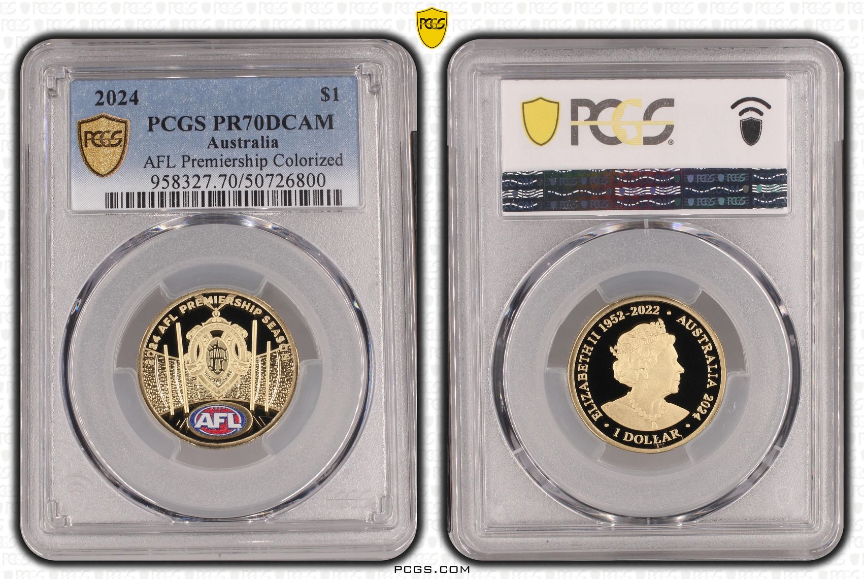 AFL Premiership Colorized, POP 13/0, One Dollar, 2024, PCGS PR70DCAM