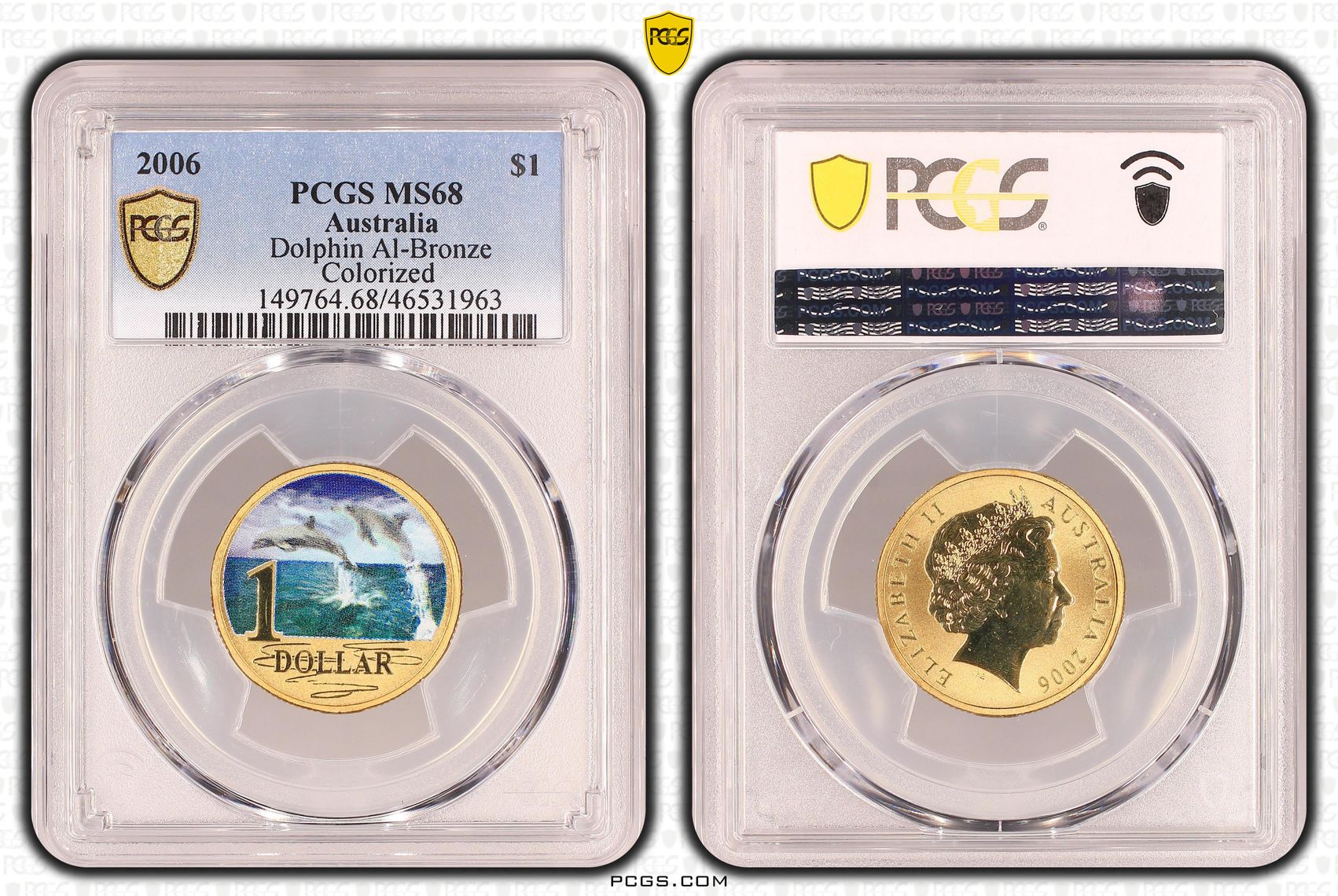 Elizabeth II, Dolphin Al-Bronze, One Dollar, 2006, PCGS MS 68