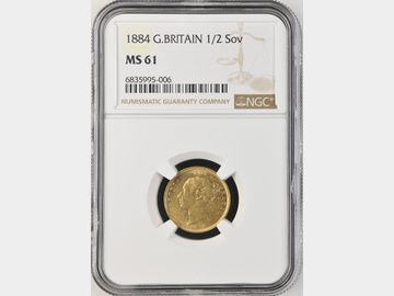 1884 VICTORIA YOUNG HEAD GOLD HALF SOVEREIGN MS61