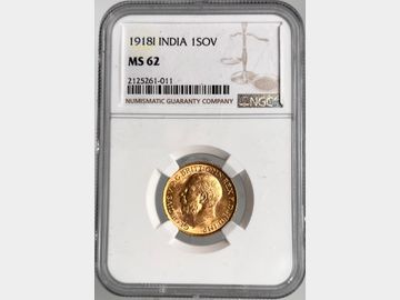 1918 GEORGE V INDIA MINT GOLD SOVEREIGN MS62