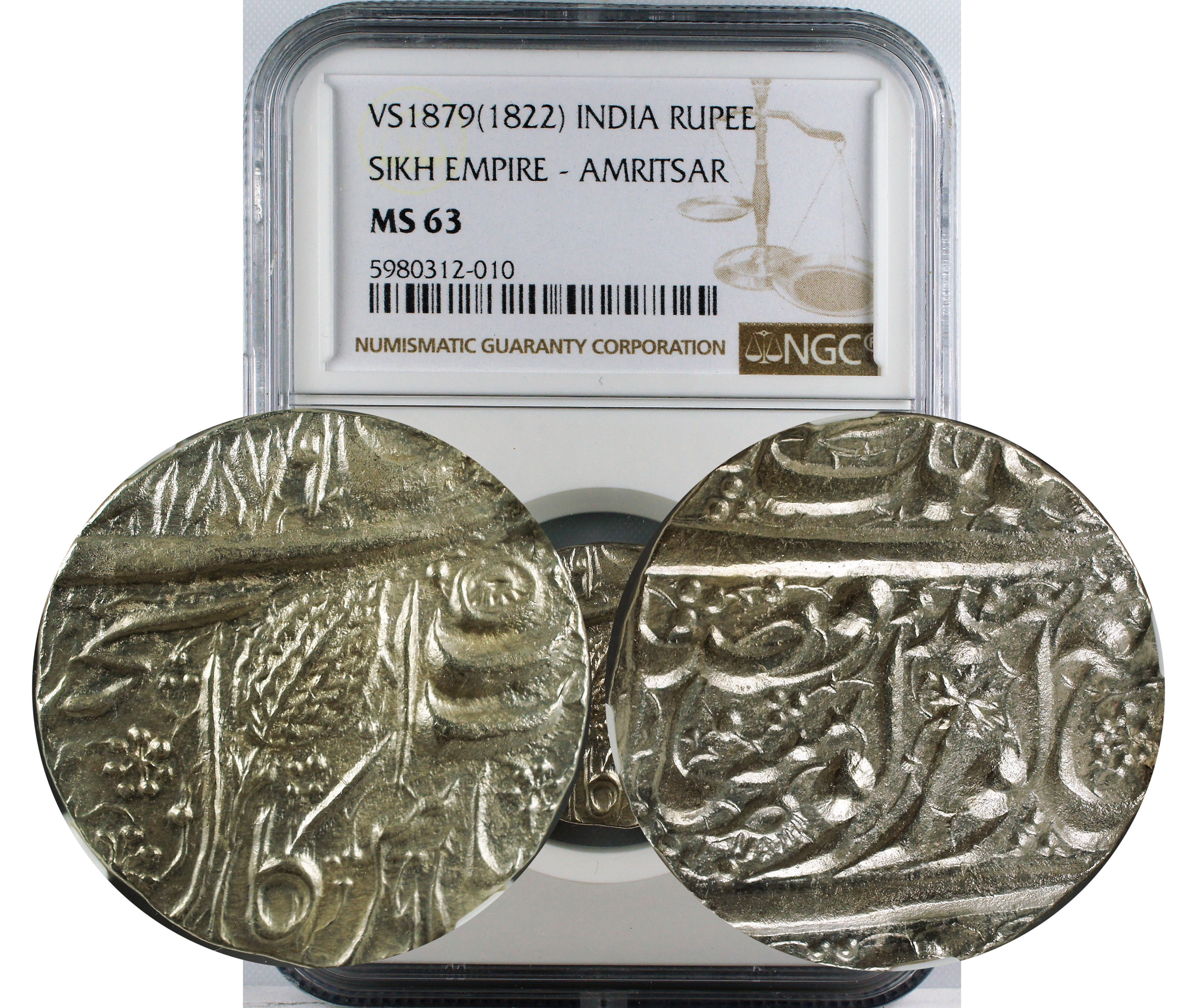 VS 1879 (1822) INDIA RUPEE SIKH EMPIRE-AMRITSAR MS63