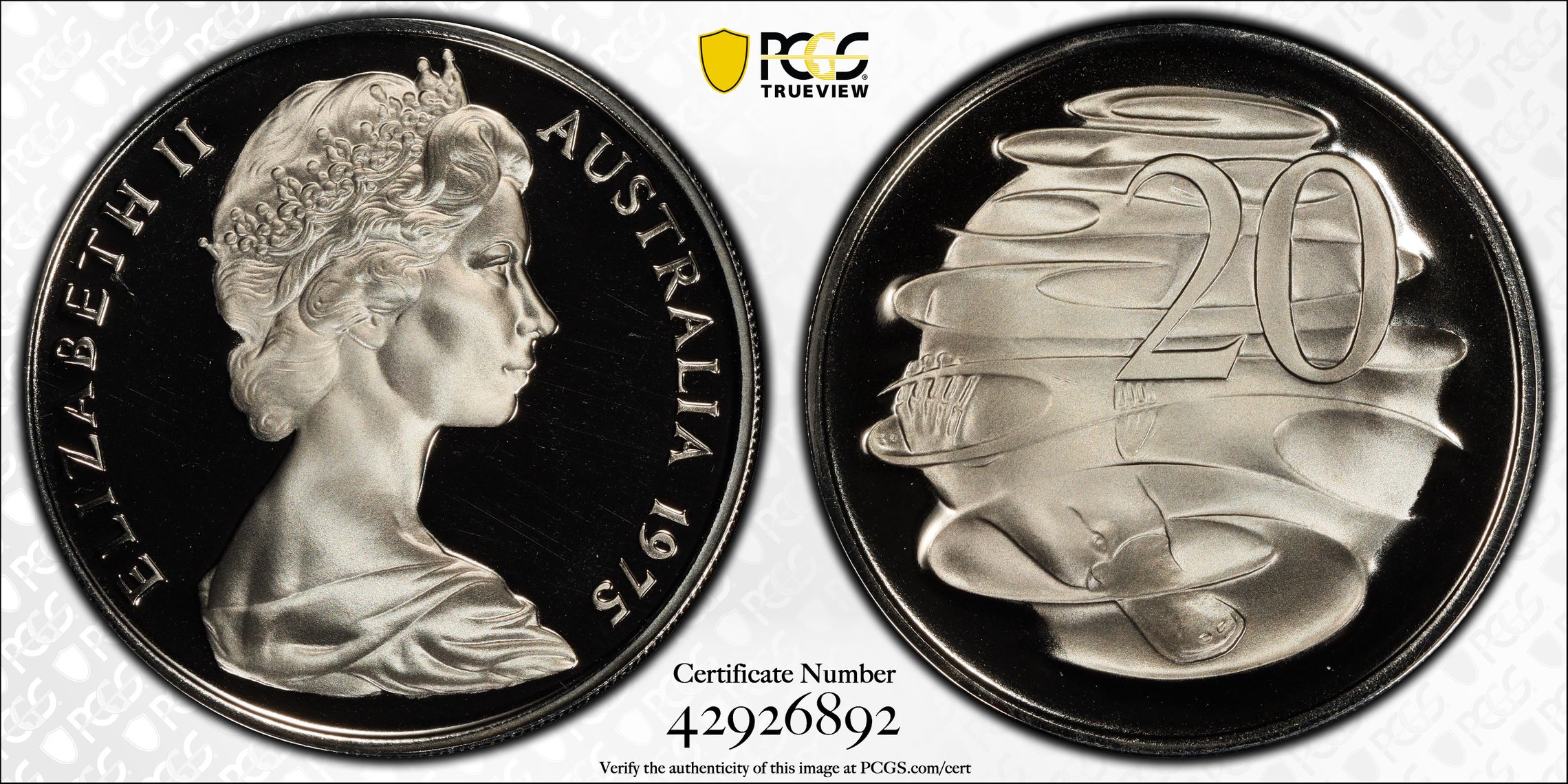 Twenty Cent, 1975, PCGS PR69DCAM
