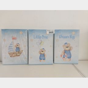 CANVAS NURSERY WALL ART - DREAM BIG SAILOR BEAR - 3 PACK