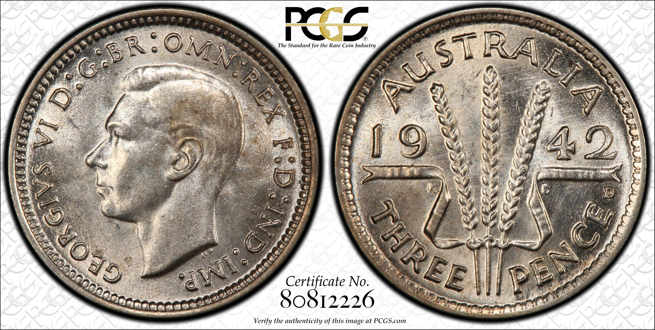 96 · Threepence, 1942-D, PCGS MS62