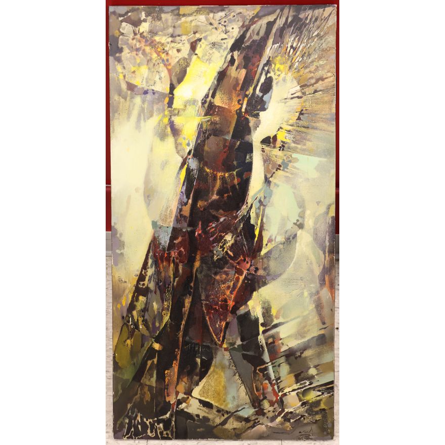 Jean-Theobald Jacus (French) ''L'Olivier'' 1961 Abstract Oil Painting 39.5''x19.5''