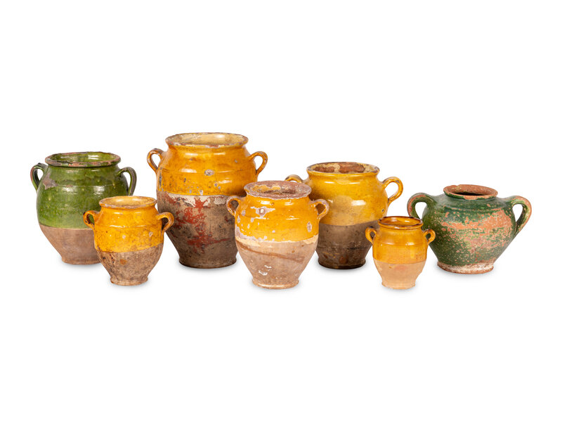 Seven French Glazed Terra Cotta Confit Jars