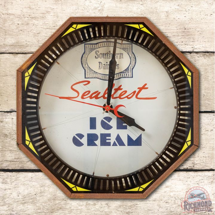 Sealtest Southern Dairies Ice Cream Octagon Spinner Neon Advertising Clock TAC 7.5