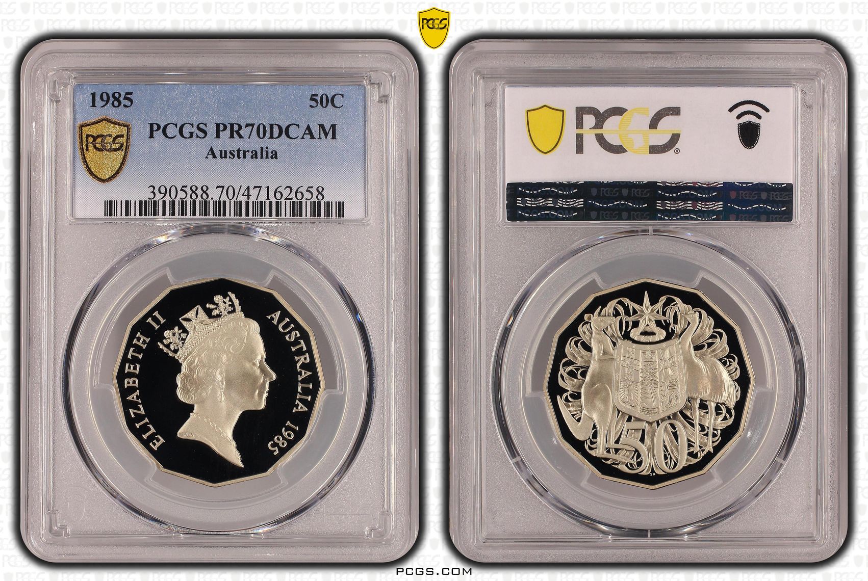 Elizabeth II, Pop 8/0, Fifty Cent, 1985, PCGS PR70DCAM