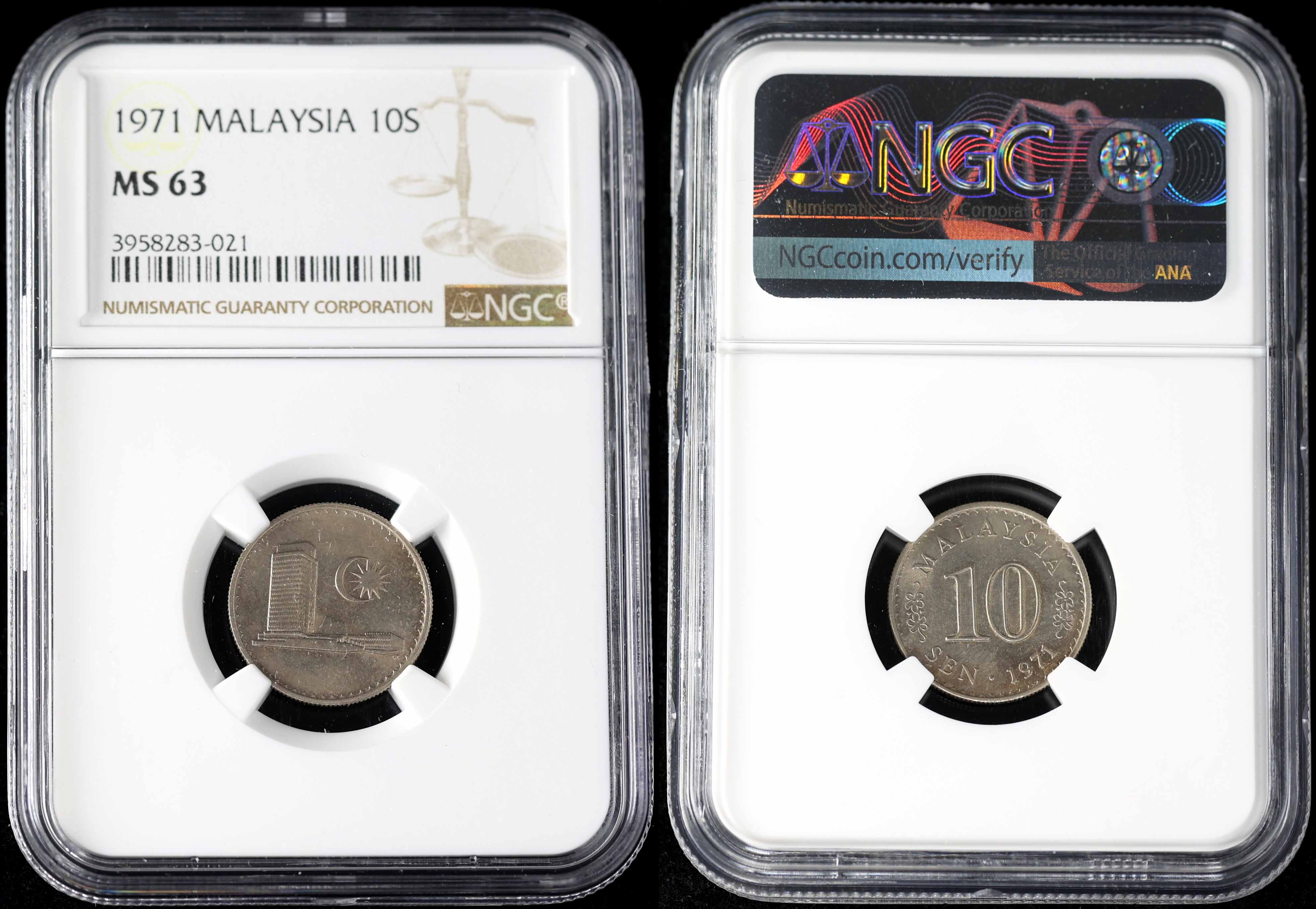 Malaysia, 1971, 10 Sen, Key Year, V3, NGC MS 63. | Unique World Coin Sdn Bhd