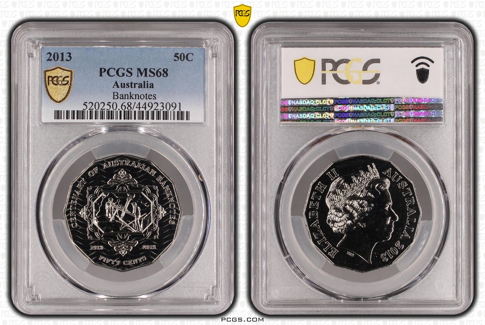 112 · 2013 Australia Fifty Cent, 50c Banknotes PCGS - MS68 -091