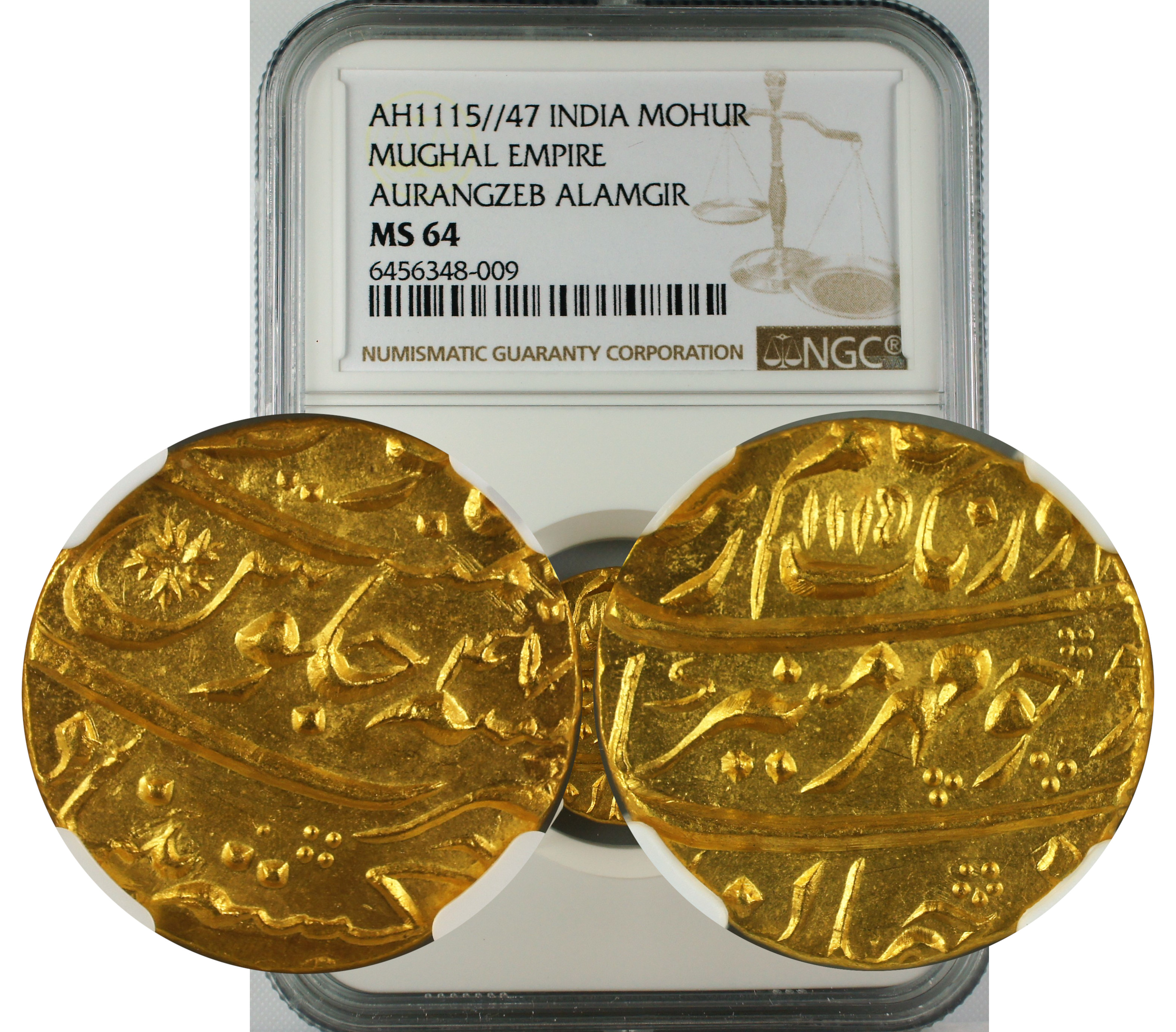 AH 1115//47 INDIA MOHUR MUGHAL-AURANGZEB MS64