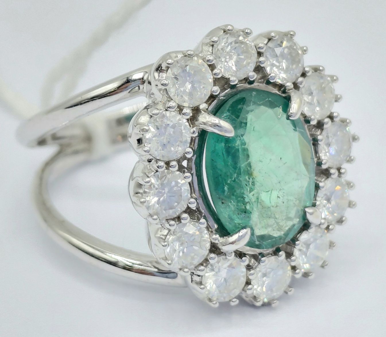 14k Gold Emerald Diamond Halo Ring