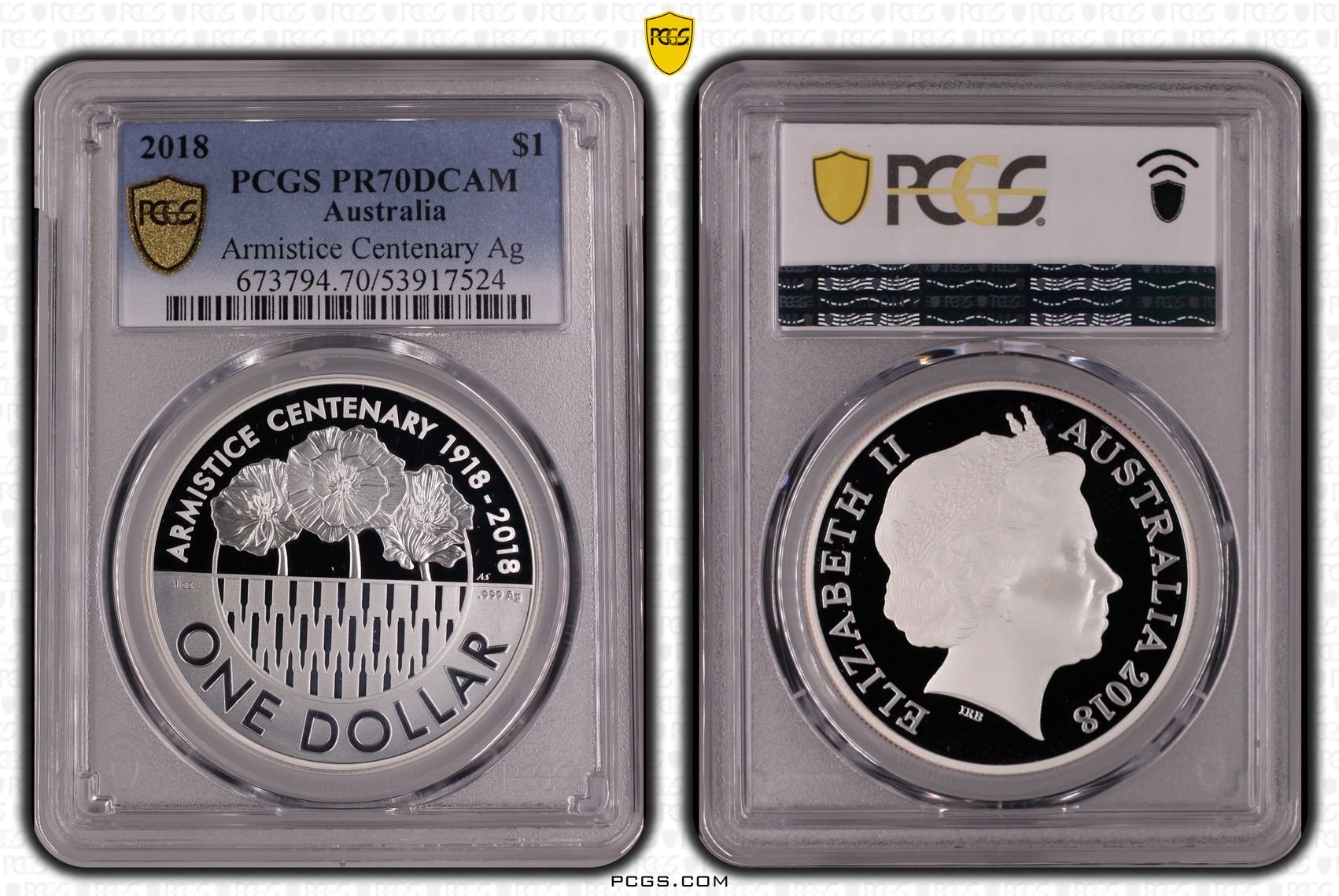 Armistice Centenary Silver, 21/0, One Dollar, 2018, PR70DCAM