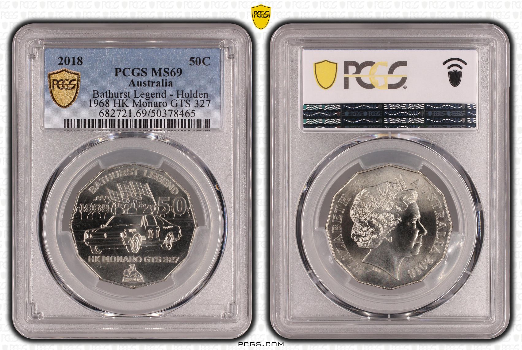138 · Bathurst Legend - Holden 1968 HK Monaro GTS 327 , Fifty Cent, 2018, PCGS MS69