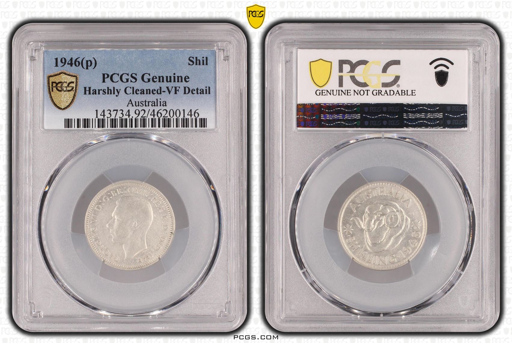 Shilling, 1946(p), PCGS Genuine - VF Details (92 - Cleaned)